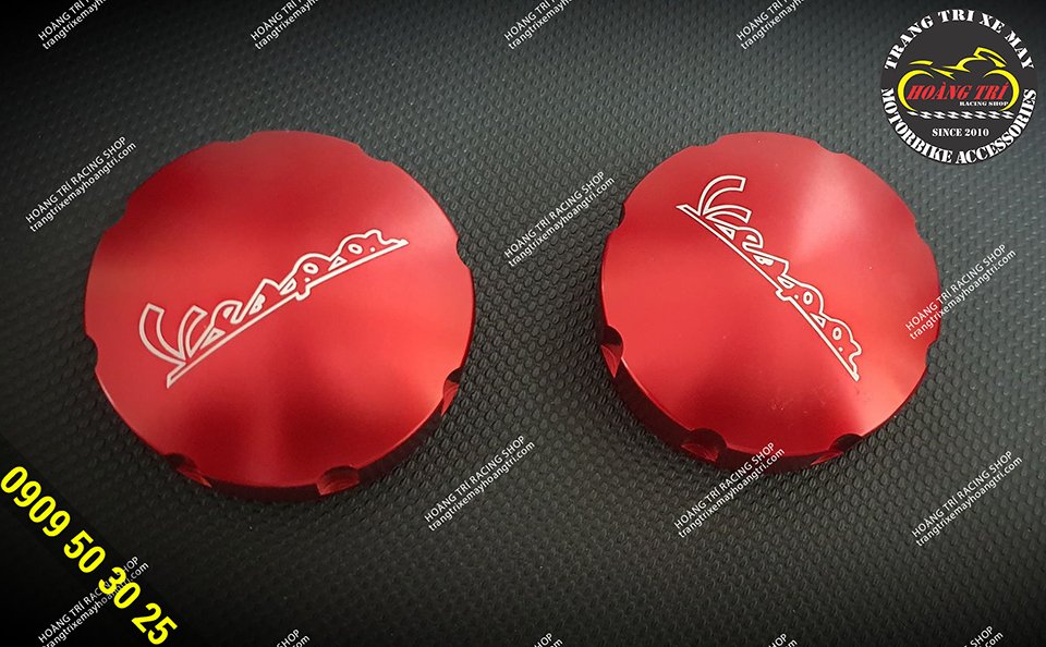 Vespa aluminum CNC fuel tank cap in striking red color