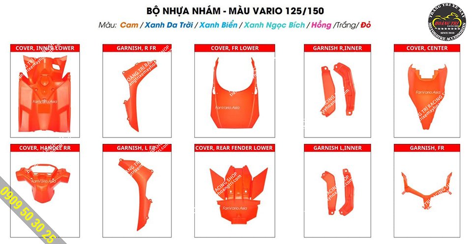 Full set of 10 accessories in Vario 125/150 Zedition matte plastic combo