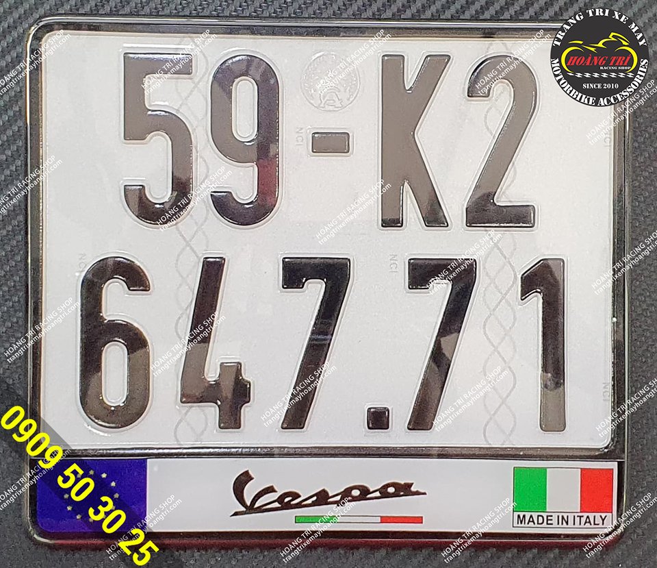 Stainless steel mound license plate frame with logo for Vespa