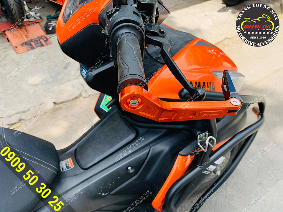 Orange CNC aluminum RZ handlebar guard for NVX orange black