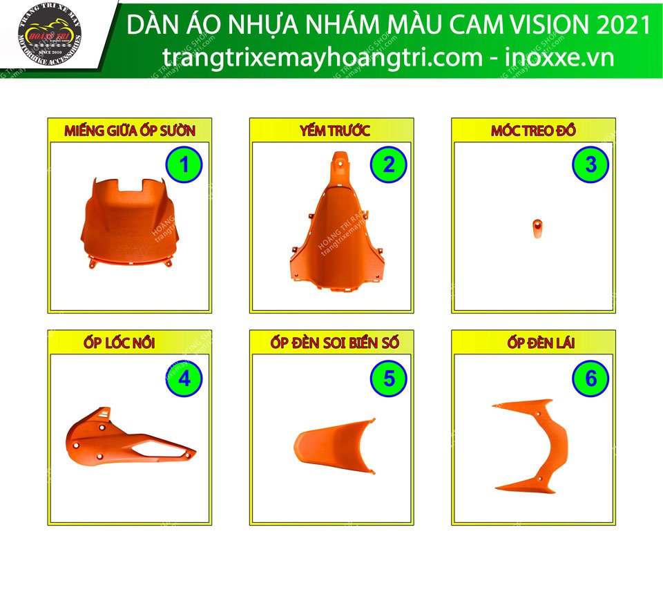 Trọn bộ 6 phụ kiện dàn áo màu cam Vision 2021