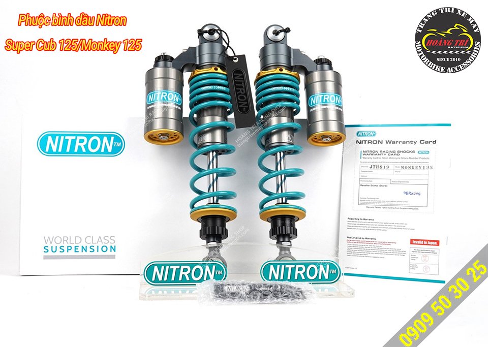 Phuộc Nitron bình dầu chính hãng dành cho Super Cub 125, Monkey 125 (lò xo xanh Nitron - bình dầu bạc)