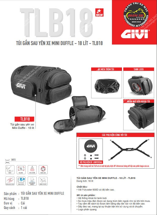 Hình ảnh và thông tin sản phẩm của túi Givi chính hãng gắn yên sau TLB18