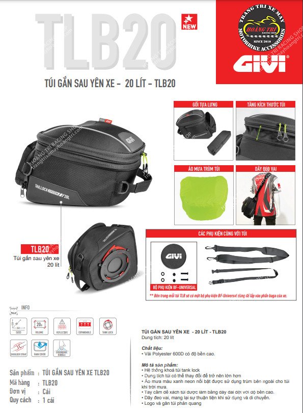 Hình ảnh và thông tin sản phẩm của túi Givi chính hãng gắn yên sau TLB20