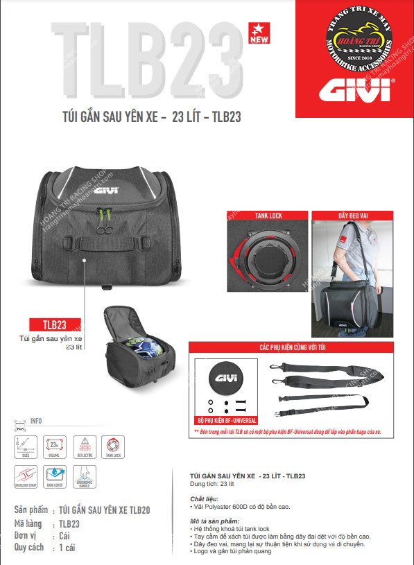 Hình ảnh và thông tin sản phẩm của túi Givi chính hãng gắn yên sau TLB23