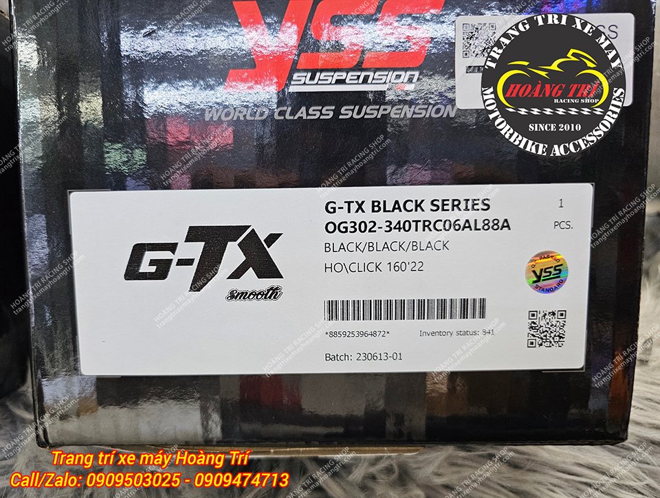 Full box tem của dòng phuộc Vario 160 YSS G-TX Smooth (màu đen)