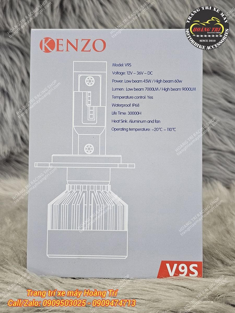 Full box đèn pha LED Kenzo V9S được in trực tiếp thông số