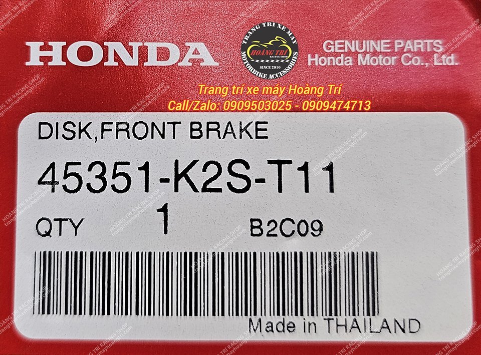 Tem từ nhà sản xuất Honda với model mã sản phẩm chính hãng