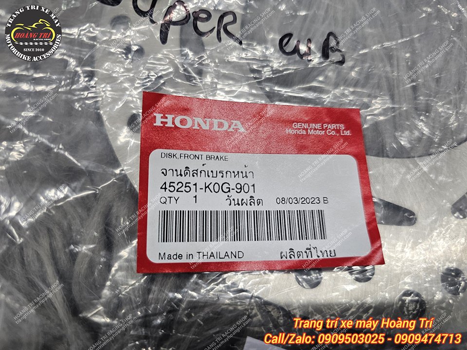 Cận cảnh tem đĩa phanh trước cho Super Cub chính hãng Honda Thái Lan