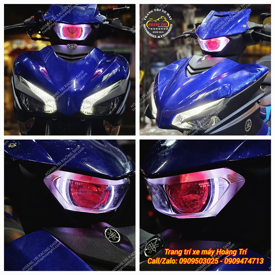 Kết hợp cùng vòng LED màu trắng tạo điểm nhấn cho đèn Titan Moto F150