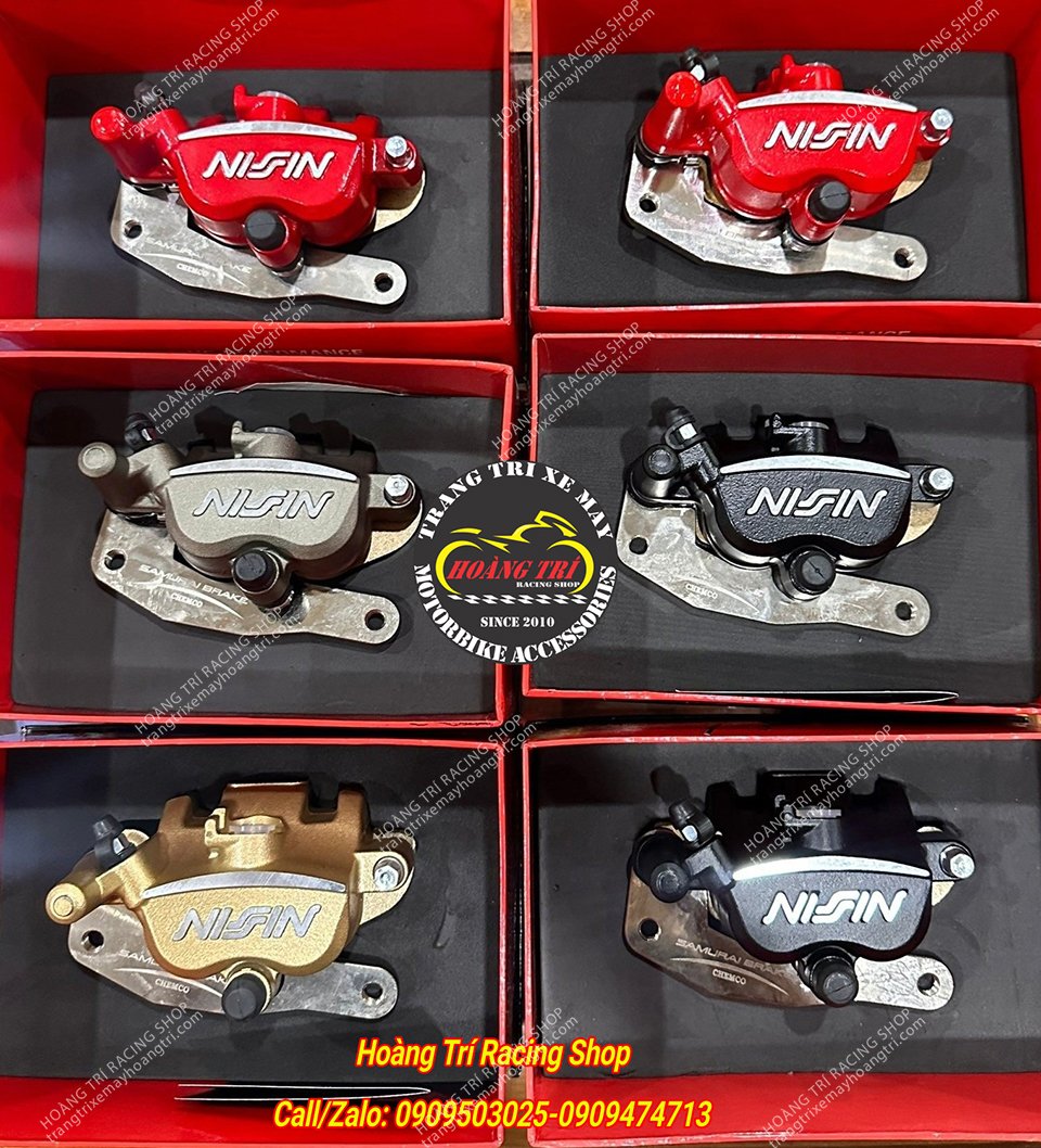 Các màu sắc của heo dầu Samurai Nissin 2 piston: đen, vàng, xám và đỏ