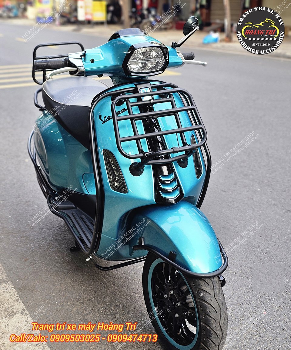 Combo 3 sản phẩm baga trước, baga sau và khung bảo vệ cho xe Vespa Sprint màu xanh biển