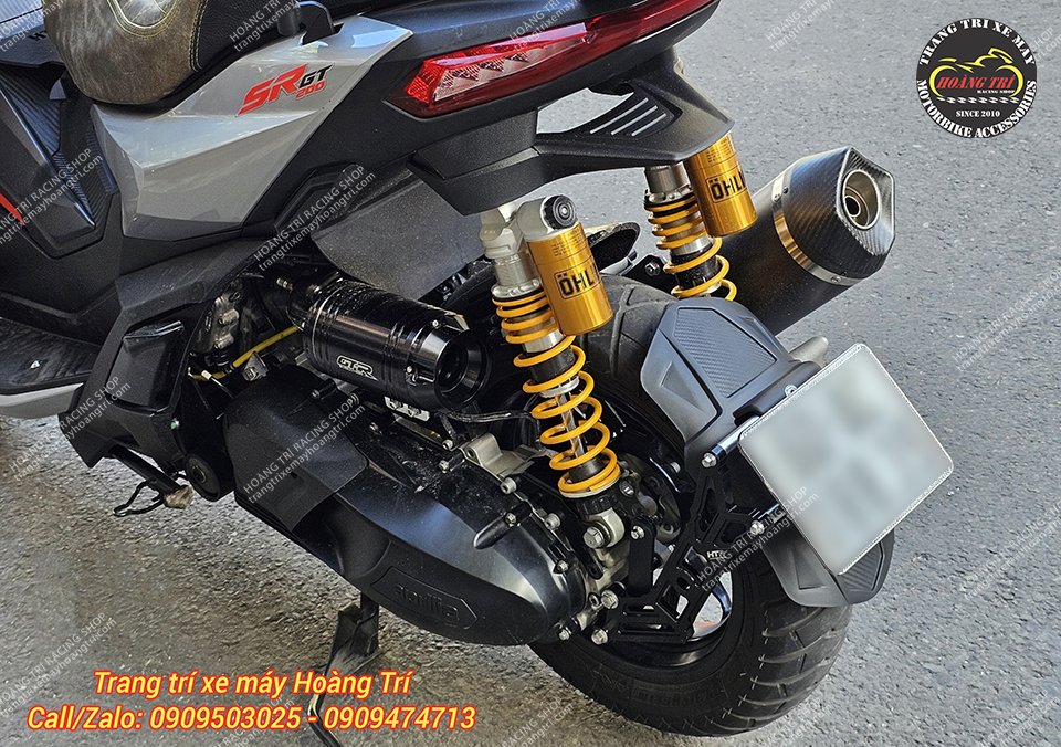 Chiếc Aprilia SR GT 200 đã được nâng cấp cặp phuộc Ohlins chính hãng