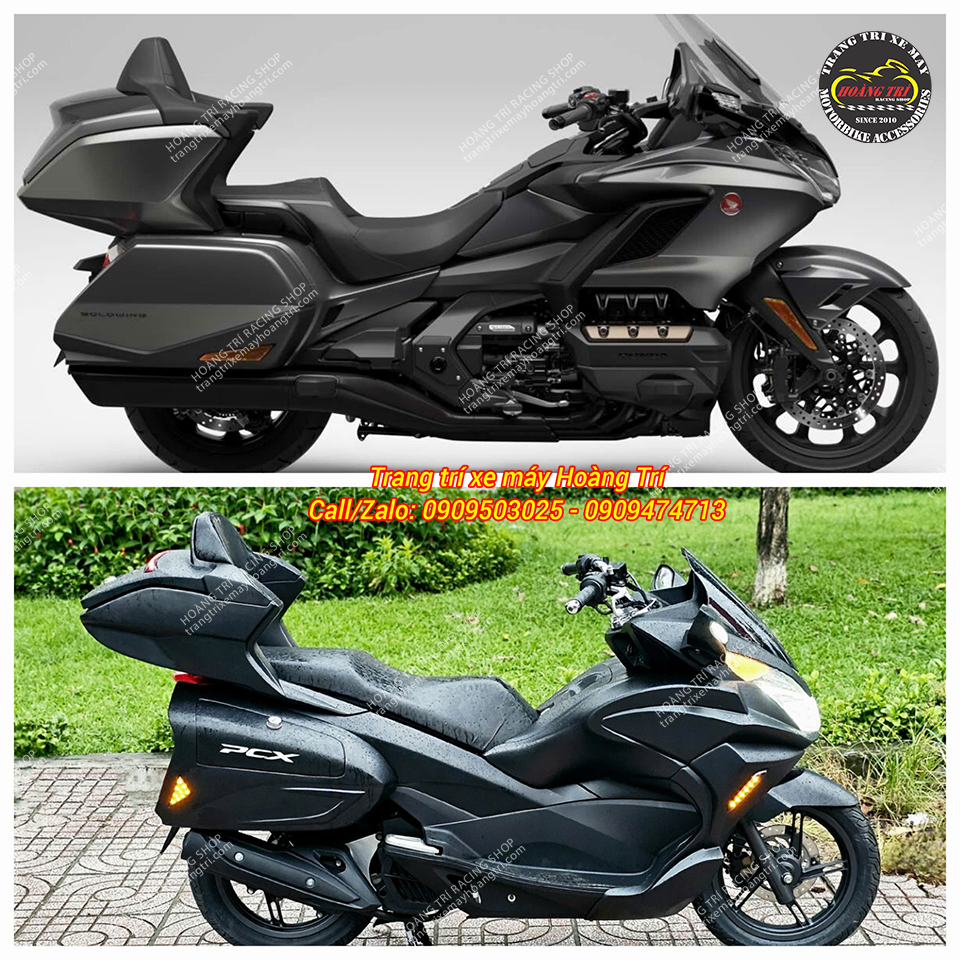 Hình ảnh Goldwing (trên) và hình ảnh PCX 2014 với phong cách Goldwing