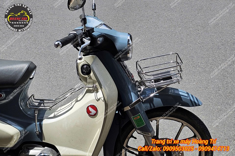 Combo baga mũi cùng rổ trước inox lắp đặt cho xe Super Cub