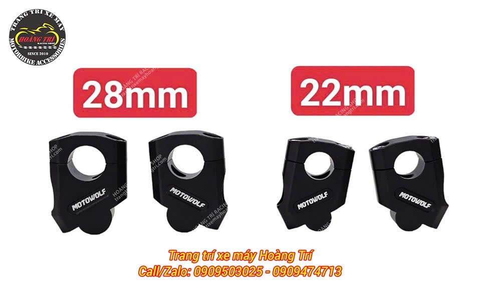 Cùm nâng ghi đông cũng có 2 kích cỡ khác nhau: 28mm và 22mm