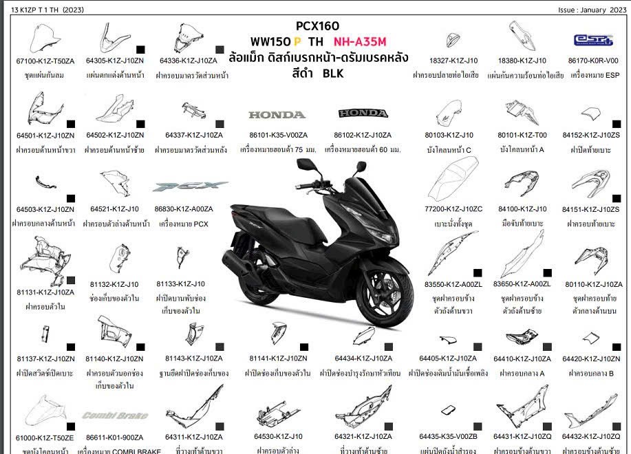 Cận cảnh chi tiết các phụ kiện trong dàn áo PCX 160 Thái Lan màu đen