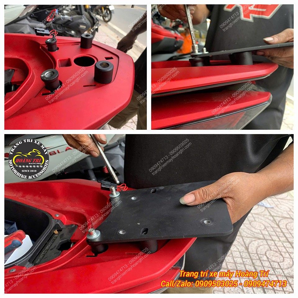 Việc gắn đế là bước bắt buộc trước khi lên thùng tựa lưng cho xe PCX 160