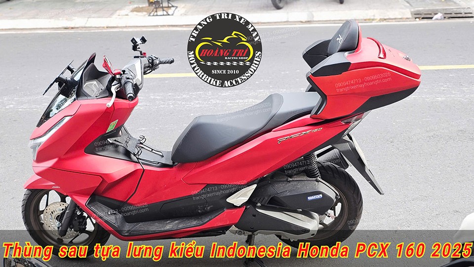 Góc nhìn toàn cảnh của PCX 160 sau khi lên thùng tựa lưng kiểu Indonesia