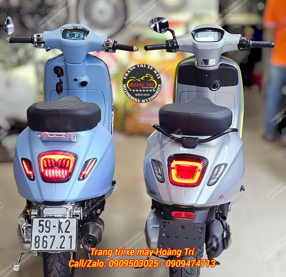 So sánh hai phiên bản: Vespa Sprint Tech 2025 (phải) và Sprint-S TFT 2023 (trái) đã gắn Smartkey