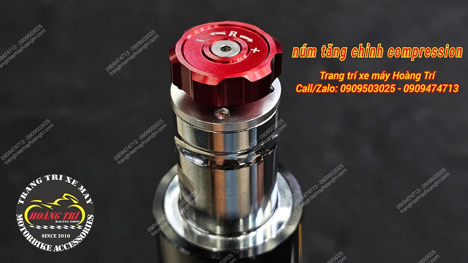 Phần đầu phuộc được trang bị núm vặn để bạn điều chỉnh độ nén (compression) dễ dàng
