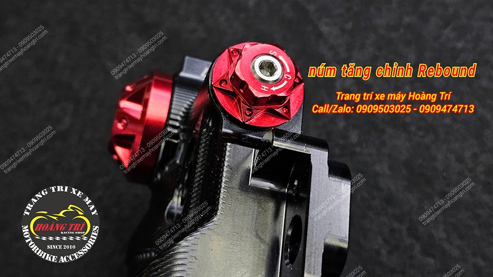Cận cảnh nút chỉnh rebound được tích hợp trên phuộc upside down Kingham