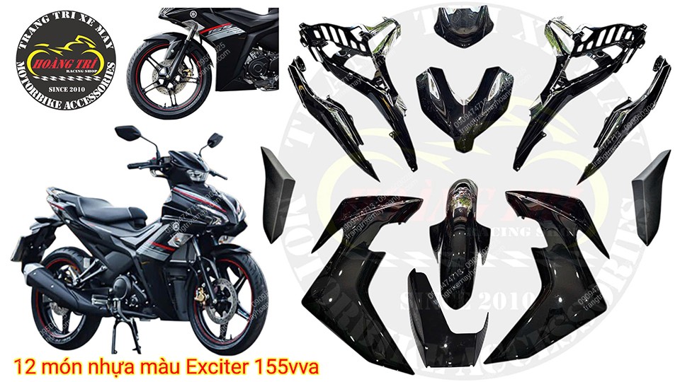 Trọn bộ dàn áo Exciter 155 với 12 món nhựa màu đen bóng