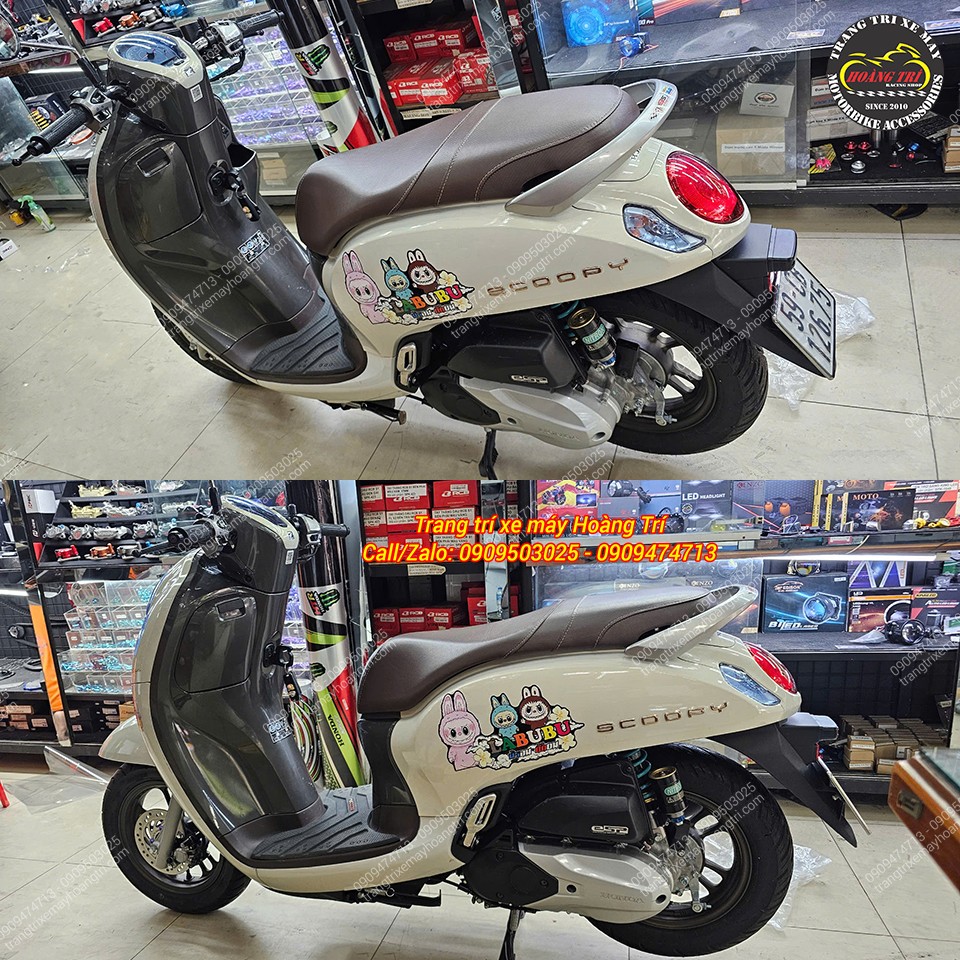 Xe Scoopy màu trắng nhám trước khi được dán bộ tem trùm Hello Kitty