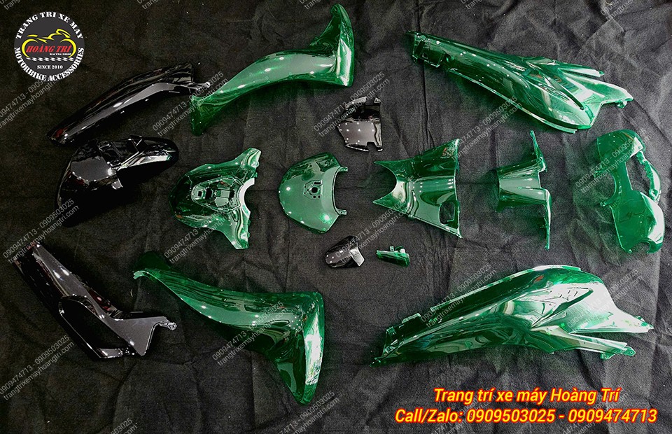 Bộ dàn áo trong suốt màu xanh lá bao gồm đầy đủ các chi tiết cần thiết