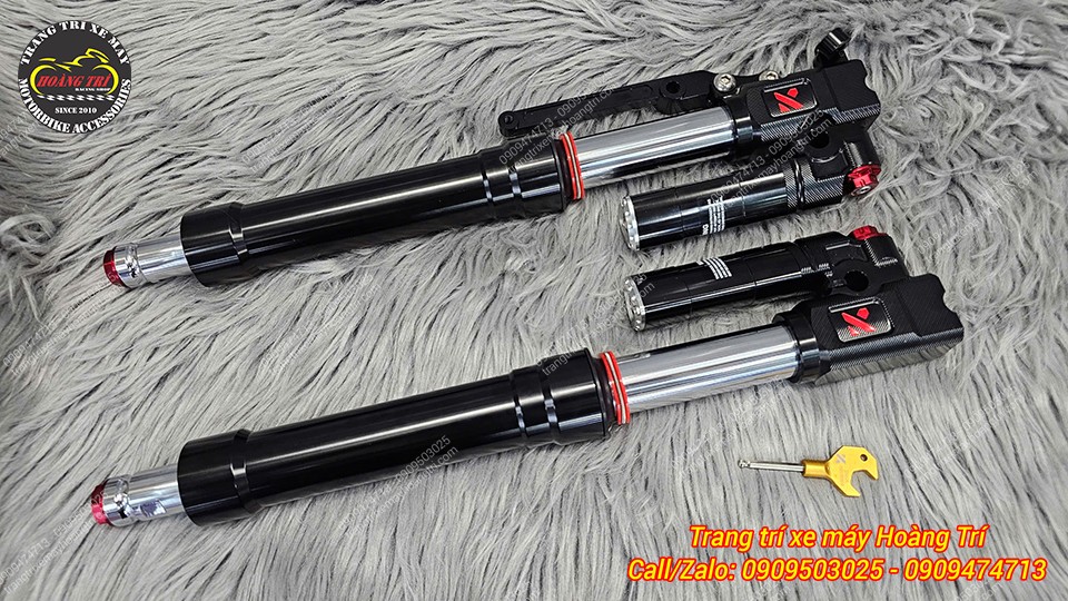 Chi tiết phuộc Kingham Upside Down phiên bản màu đen kèm theo đầy đủ phụ kiện