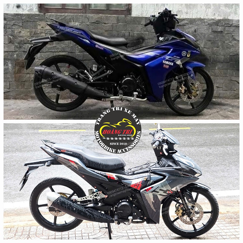 Hình ảnh so sánh trước và sau khi thay thế dàn áo xám xi măng mới trên Exciter 155
