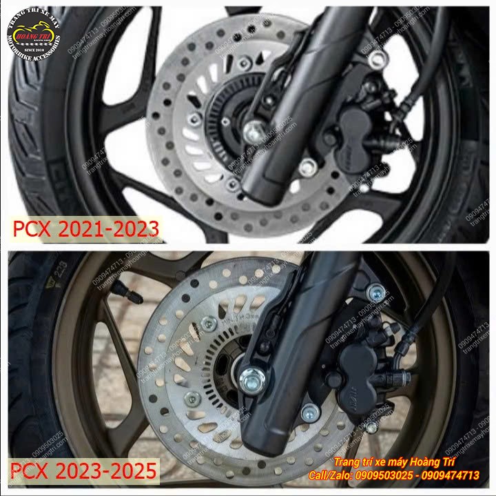 So sánh sự khác nhau trong thiết kế đĩa phanh giữa hai thế hệ PCX: 2021 – 2023 và 2024 – 2025