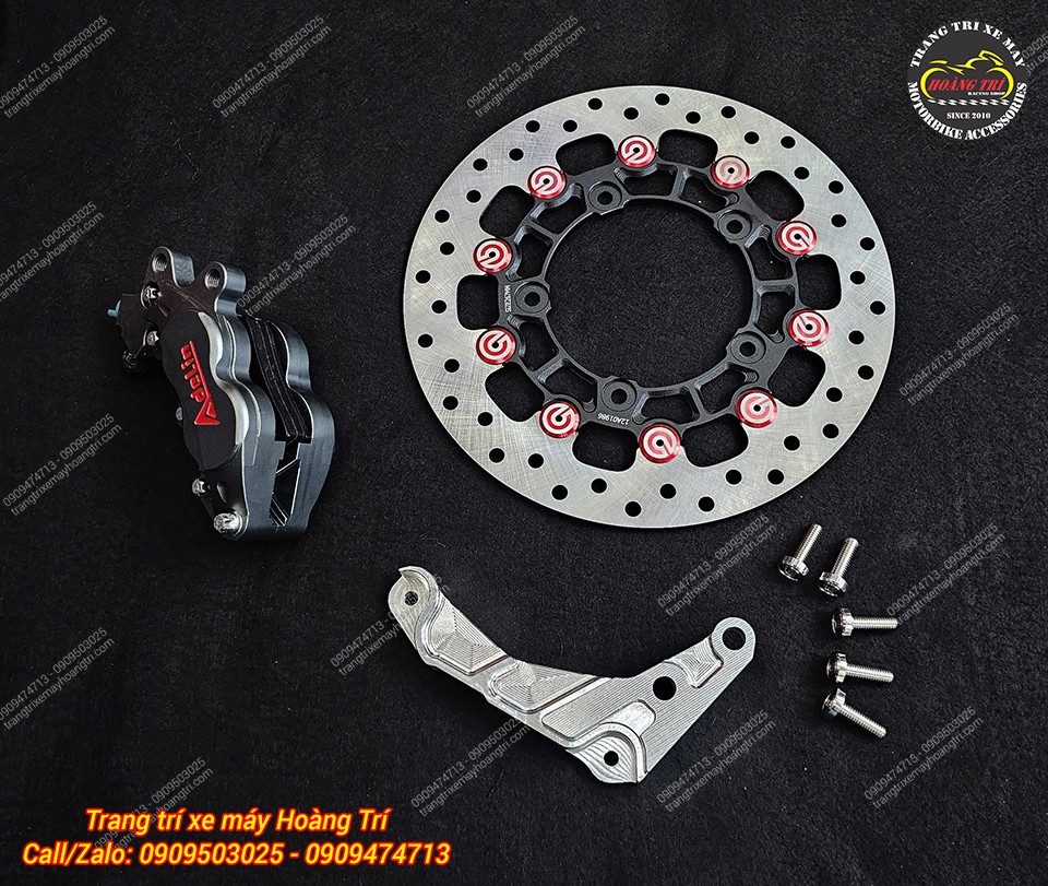 Combo gồm đĩa 267mm lồng nhôm, heo dầu Adelin ADL20 và pát nhôm được thiết kế riêng cho PCX 160 khi dùng phuộc USD KingHam