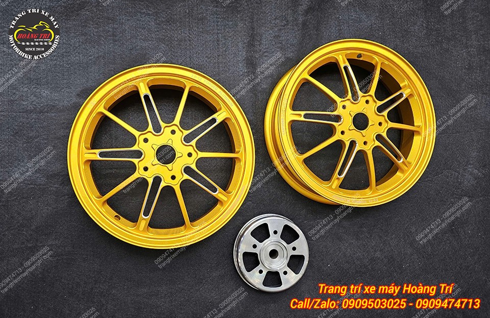 Bộ mâm CNC X1R HX002 dành cho Vespa GTS với sắc vàng ánh kim bắt mắt