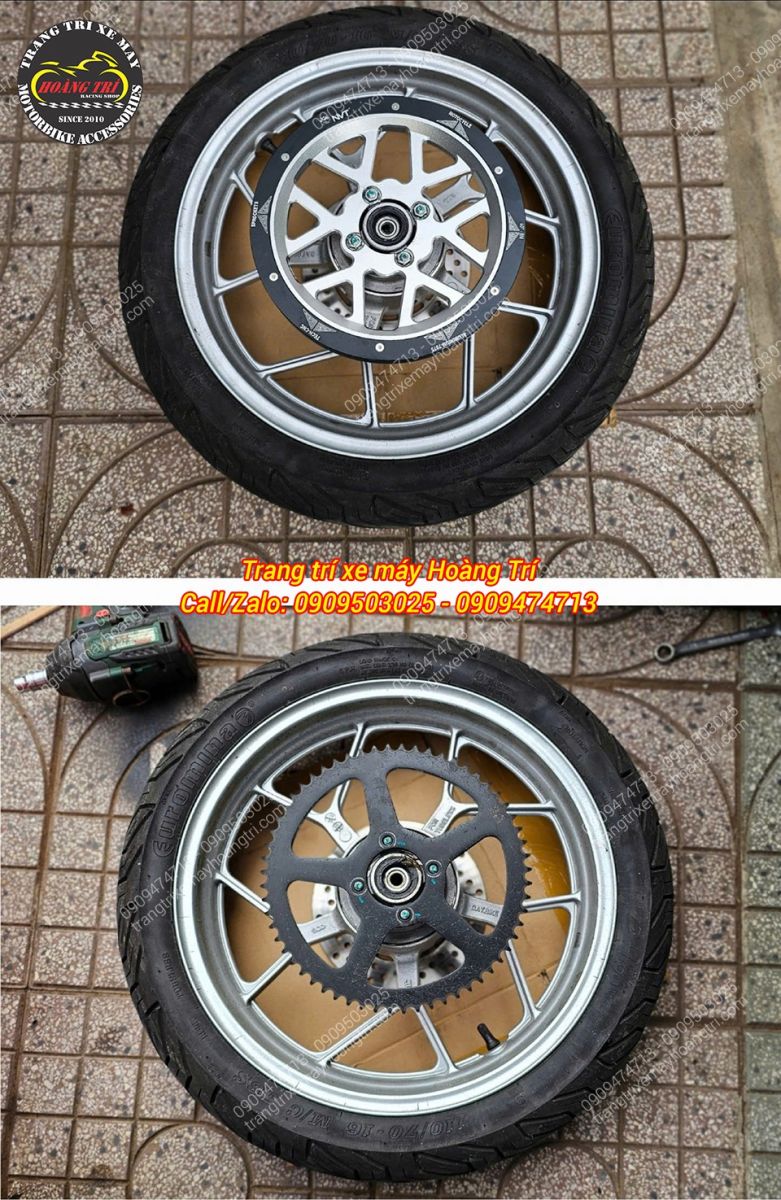 So sánh trực quan dĩa xe DatBike Quantum trước và sau khi lắp bộ truyền động curoa