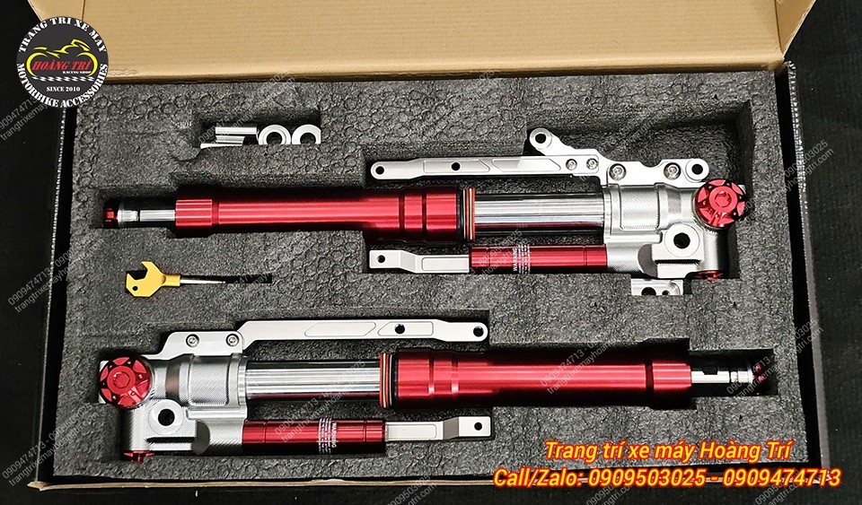 Bộ phuộc Kingham PCX 160 ABS màu đỏ nổi bật, nguyên hộp đầy đủ phụ kiện