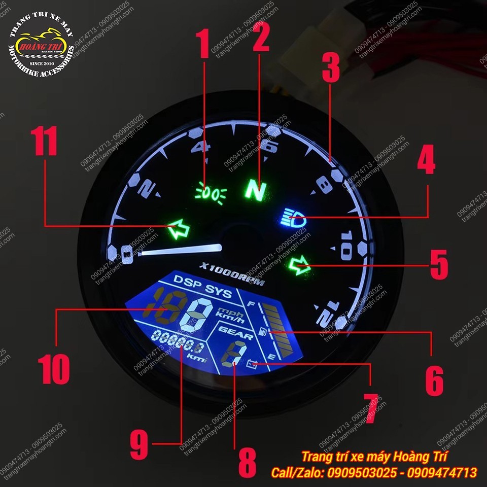 Mẫu đồng hồ LCD HP-YB017 được trang bị sẵn 10 tính năng thiết yếu dành cho đồng hồ xe máy