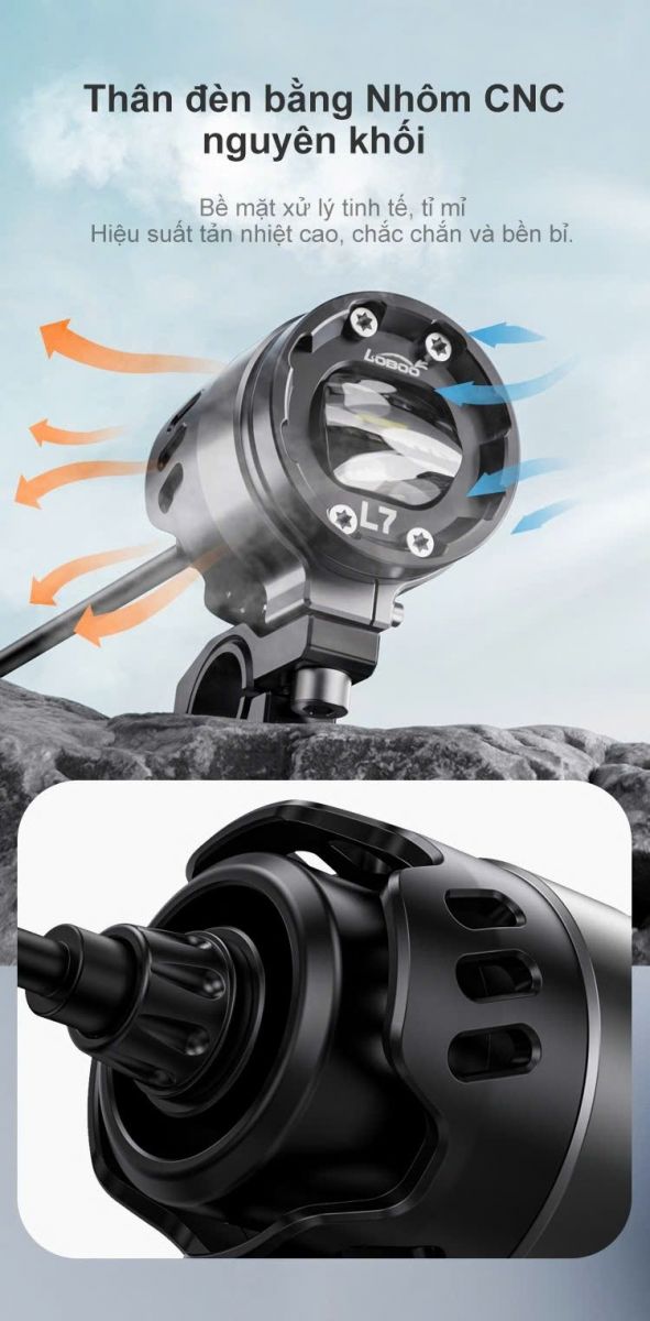 Phần thân đèn được gia công nhôm CNC cao cấp, hỗ trợ tản nhiệt hiệu quả