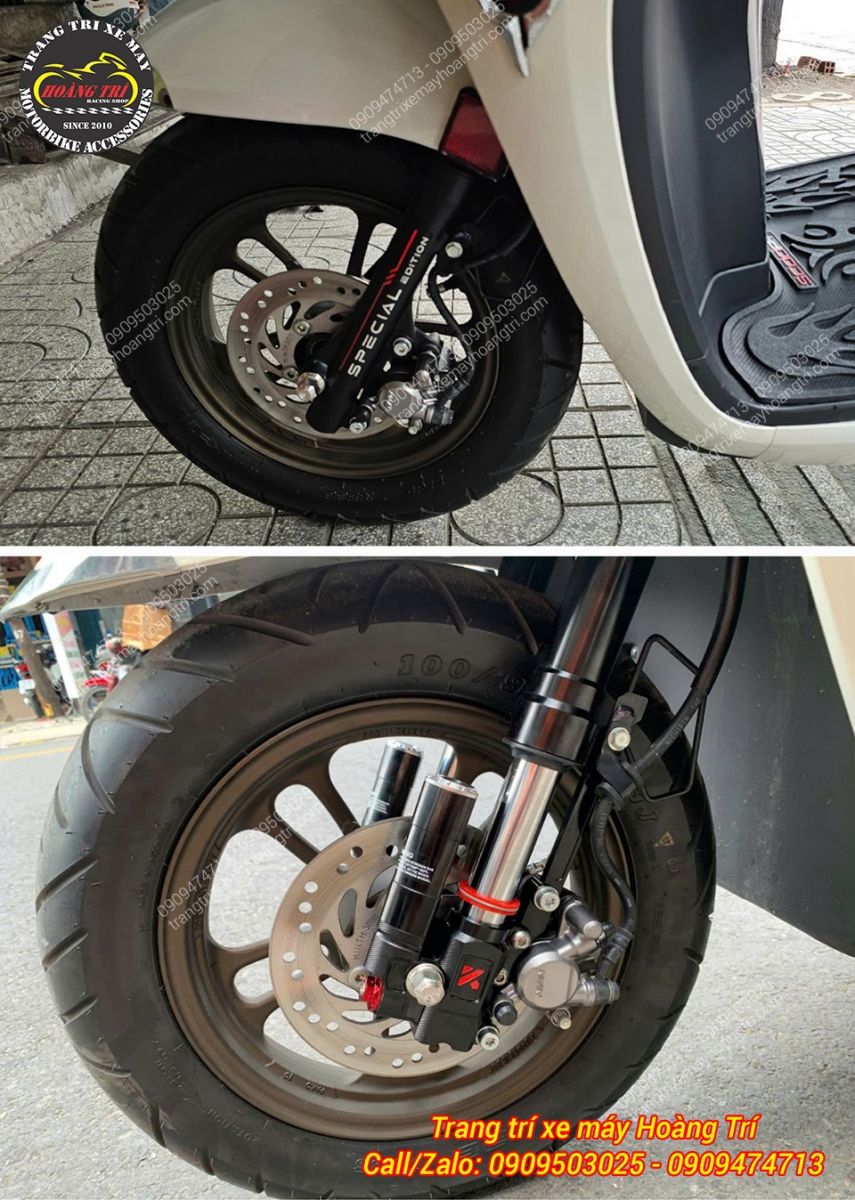 Hình ảnh trước và sau khi thay phuộc zin bằng phuộc Kingham Scoopy