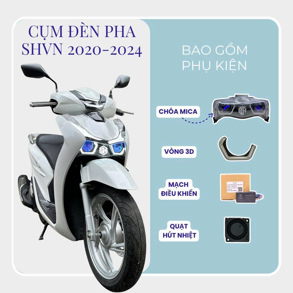 Bộ phụ kiện đi kèm gồm có: chóa, vòng 3D, mạch điện và quạt tản nhiệt