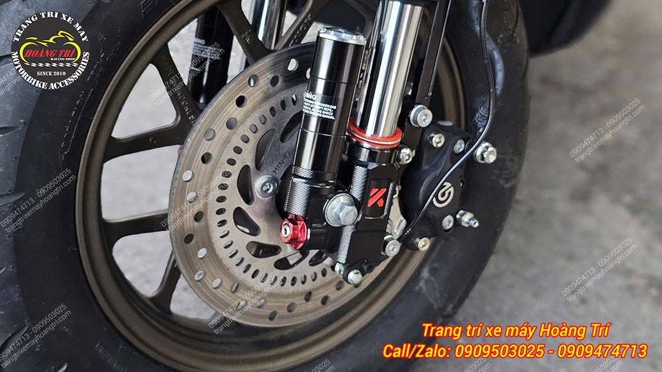 Chủ xe Stylo màu xanh rêu đã chọn phuộc Kingham Upside Down đen làm điểm nhấn