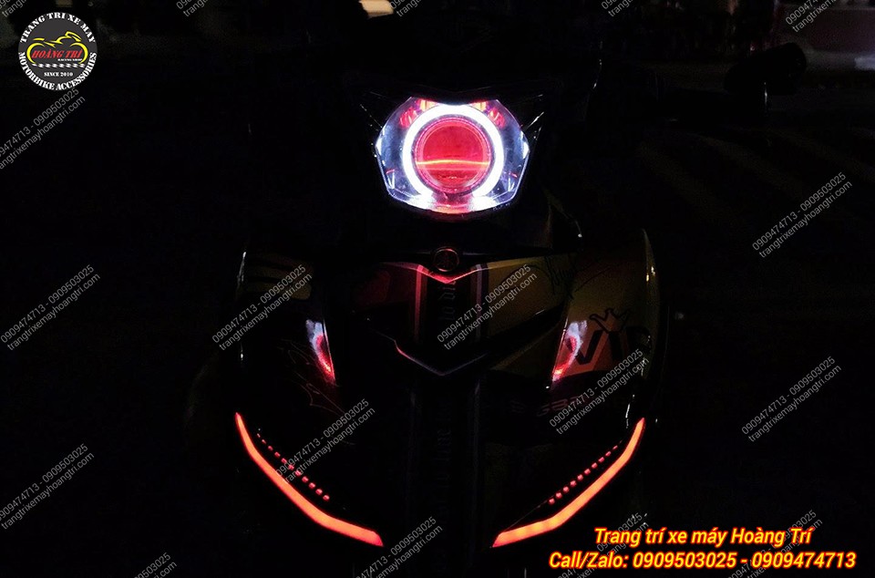 Nhìn trực diện, Exciter 150 với bi cầu và LED Audi trông cực kỳ hiện đại