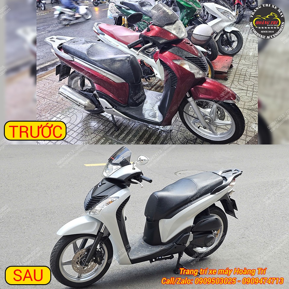 Trước và sau khi làm mới Sh Ý bằng phương án sơn lại toàn bộ xe
