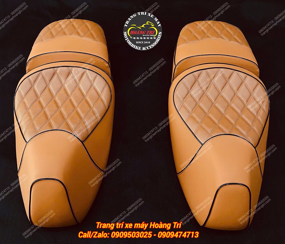 Yên độ 2 tầng Vespa GTS màu nâu giả da bò - khách ở xa đặt liền 2 yên về tự lắp cho xe