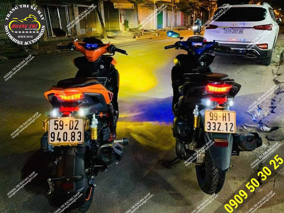 Hai chiếc NVX được so kè ánh sáng trực tiếp sau khi hoàn thiện nâng cấp tại Hoàng Trí Shop