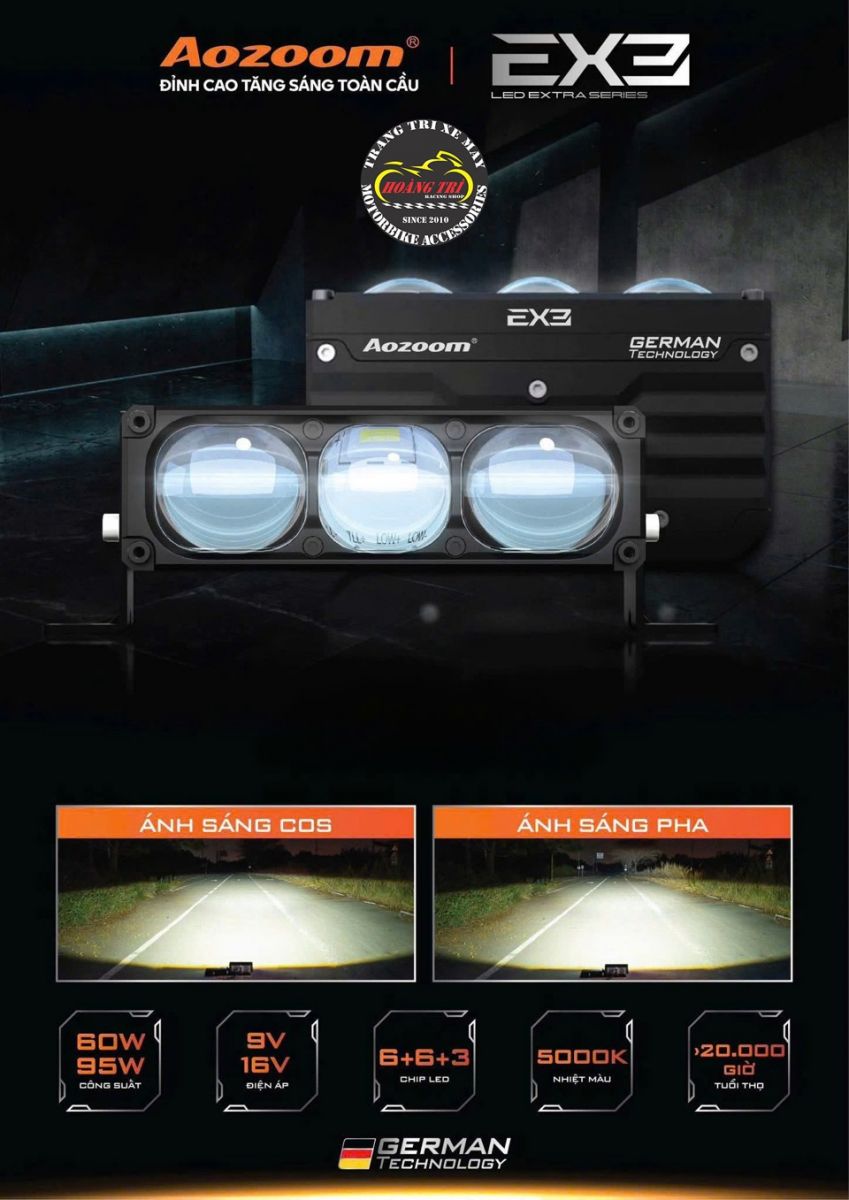 Đèn trợ sáng Aozoom Extra 3 được thiết kế với 3 bóng LED cùng thông số kỹ thuật nổi bật