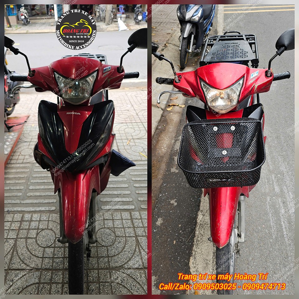 Hình ảnh so sánh trước và sau khi lắp rổ trước mặt nạ cho Wave RSX