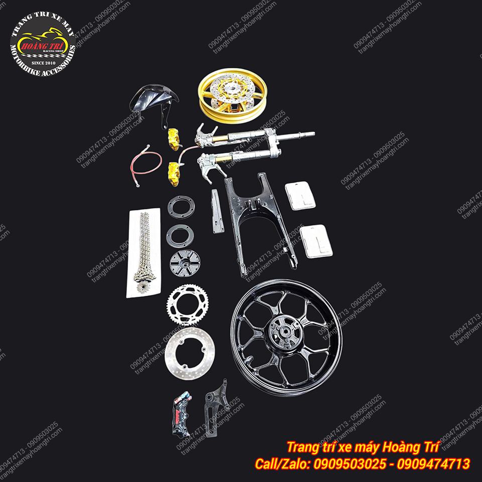 Trọn bộ phụ kiện được chuẩn bị đầy đủ để nâng cấp dàn chân cho Exciter 155