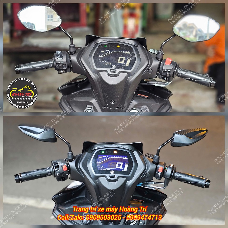 Hình ảnh trước và sau khi nâng cấp trọn bộ cùm + công tắc Domino trên Exciter 155