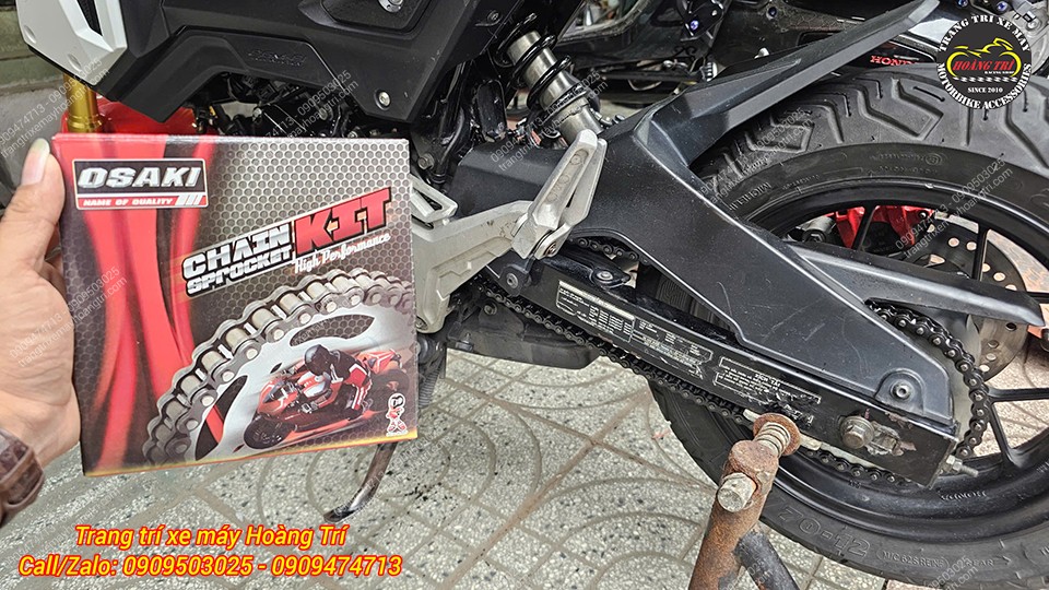 Bộ nhông sên dĩa Osaki full box chuẩn bị được lắp đặt lên xe Honda MSX